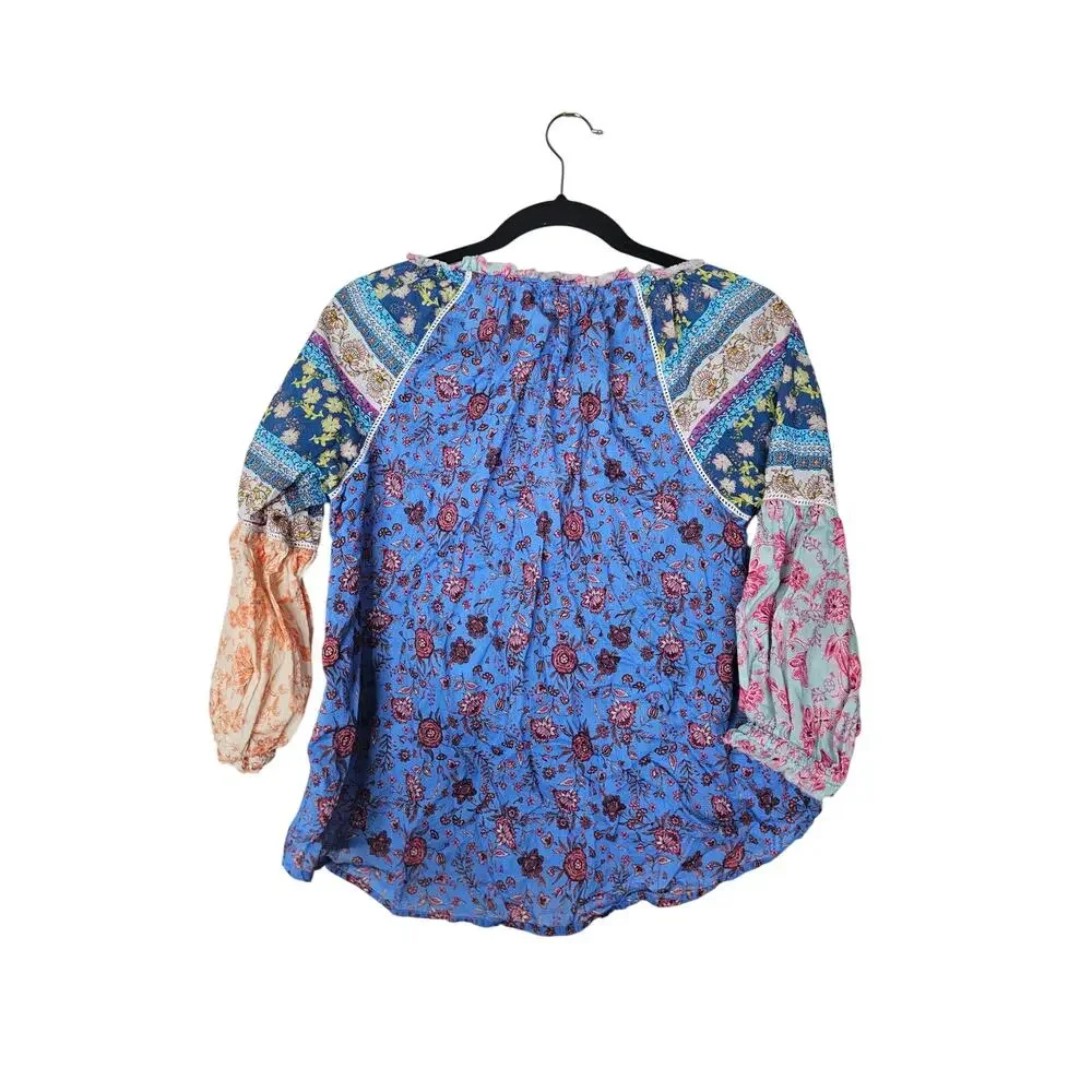 Sundance XXS P Blue Floral Tunic Top Boho Cottage Romantic Cotton Garden